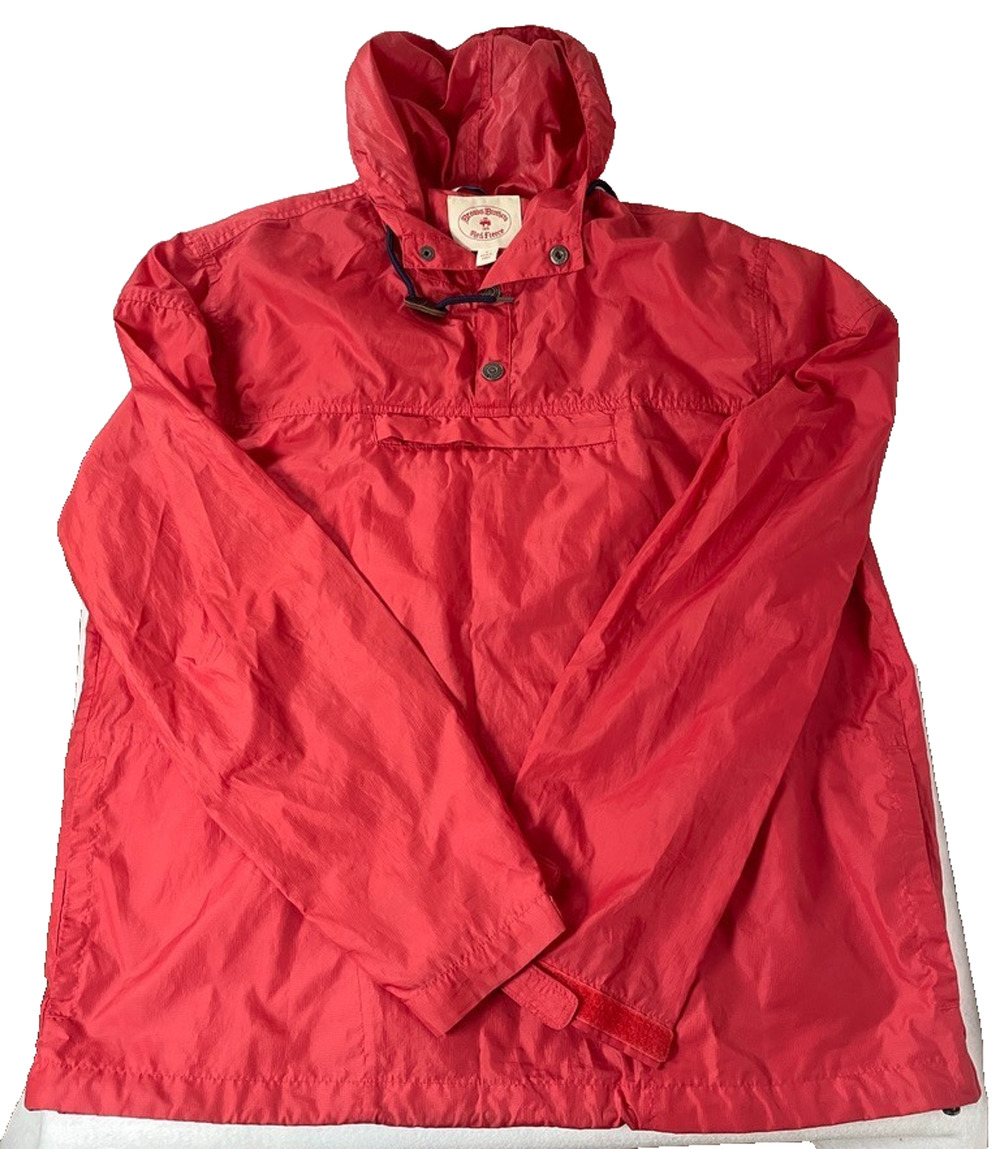 Brooks Brothers Vtg Hooded Windbreaker Red Mens Size L Pockets Rain Jacket